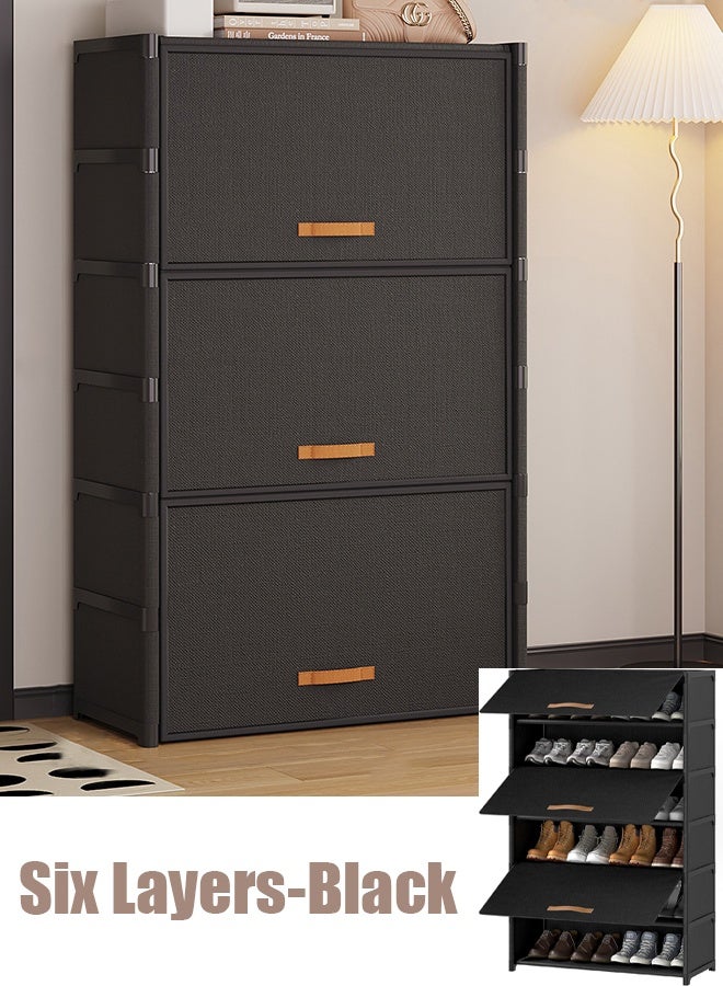 VUCATIN خزانة أحذية سوداء مع أرفف قابلة للإزالة، رف أحذية بستة طوابق مقاوم للغبار بغطاء قابل للعكس بزاوية ١٨٠ درجة، منظم أحذية موفر للمساحة، مناسب للمدخل، غرفة النوم، الخزانة، والممر - Image 1