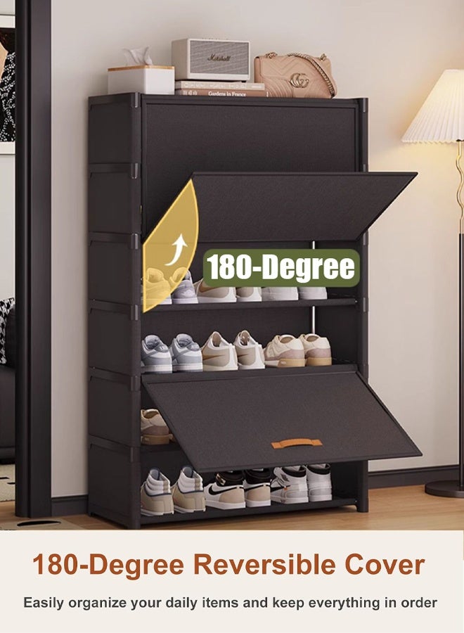 VUCATIN خزانة أحذية سوداء مع أرفف قابلة للإزالة، رف أحذية بستة طوابق مقاوم للغبار بغطاء قابل للعكس بزاوية ١٨٠ درجة، منظم أحذية موفر للمساحة، مناسب للمدخل، غرفة النوم، الخزانة، والممر - Image 2