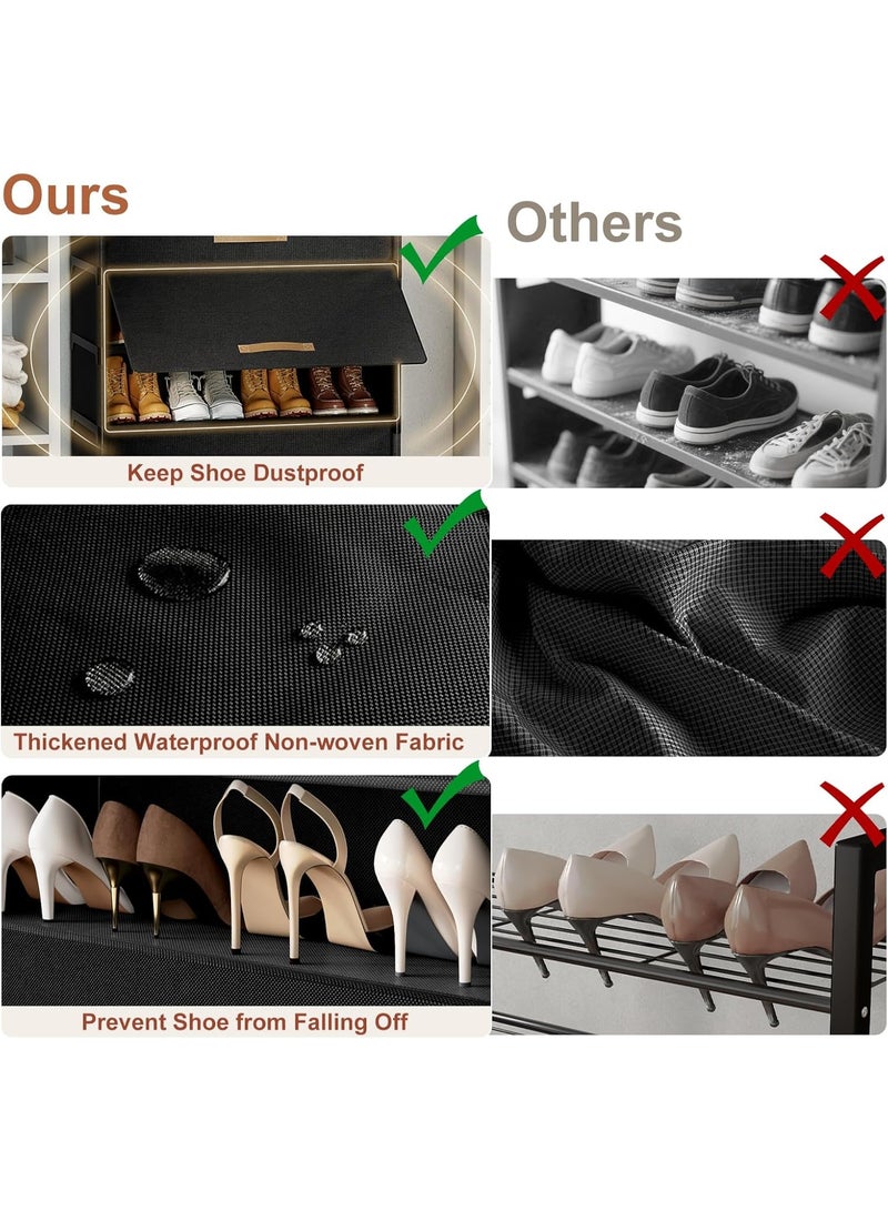 VUCATIN خزانة أحذية سوداء مع أرفف قابلة للإزالة، رف أحذية بستة طوابق مقاوم للغبار بغطاء قابل للعكس بزاوية ١٨٠ درجة، منظم أحذية موفر للمساحة، مناسب للمدخل، غرفة النوم، الخزانة، والممر - Image 3