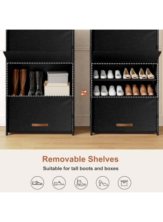 VUCATIN خزانة أحذية سوداء مع أرفف قابلة للإزالة، رف أحذية بستة طوابق مقاوم للغبار بغطاء قابل للعكس بزاوية ١٨٠ درجة، منظم أحذية موفر للمساحة، مناسب للمدخل، غرفة النوم، الخزانة، والممر - Image 5