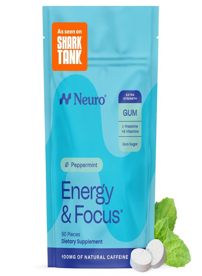 Neuro Energy & Focus Gum, Extra Strength - 100mg Natural Caffeine Gum & Nootropic Energy Supplement with L-Theanine & B Vitamins - Sugar Free, Vegan - Peppermint, 90ct - Image 1