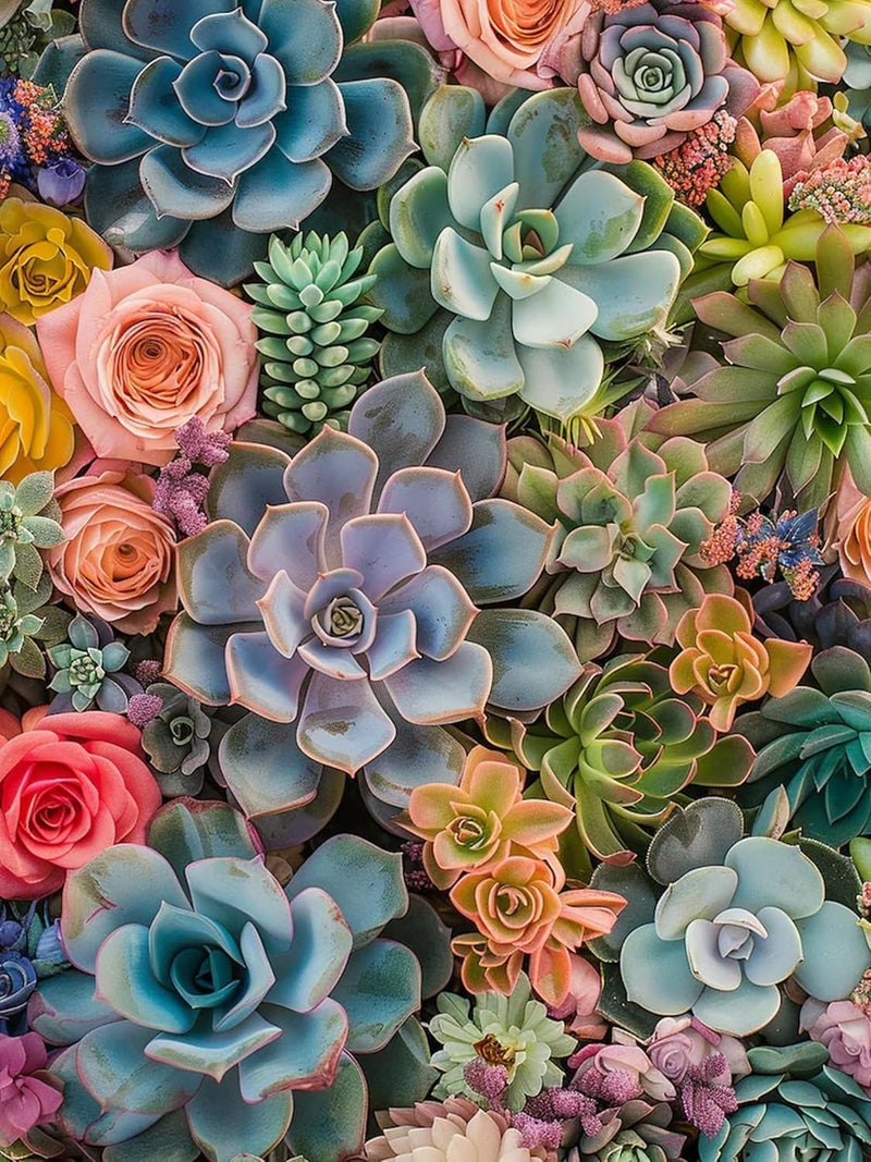 Smitex Succulents Diamond Painting Kits for Adults Beginners Succulents Plant Diamond Art Kits for Adults Flower DIY 5D Round Full Drill Diamond Paintings Gem Art Craft 12x16 inch