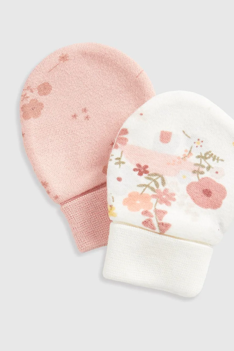 mothercare Floral Baby Mitts - 2 Pack