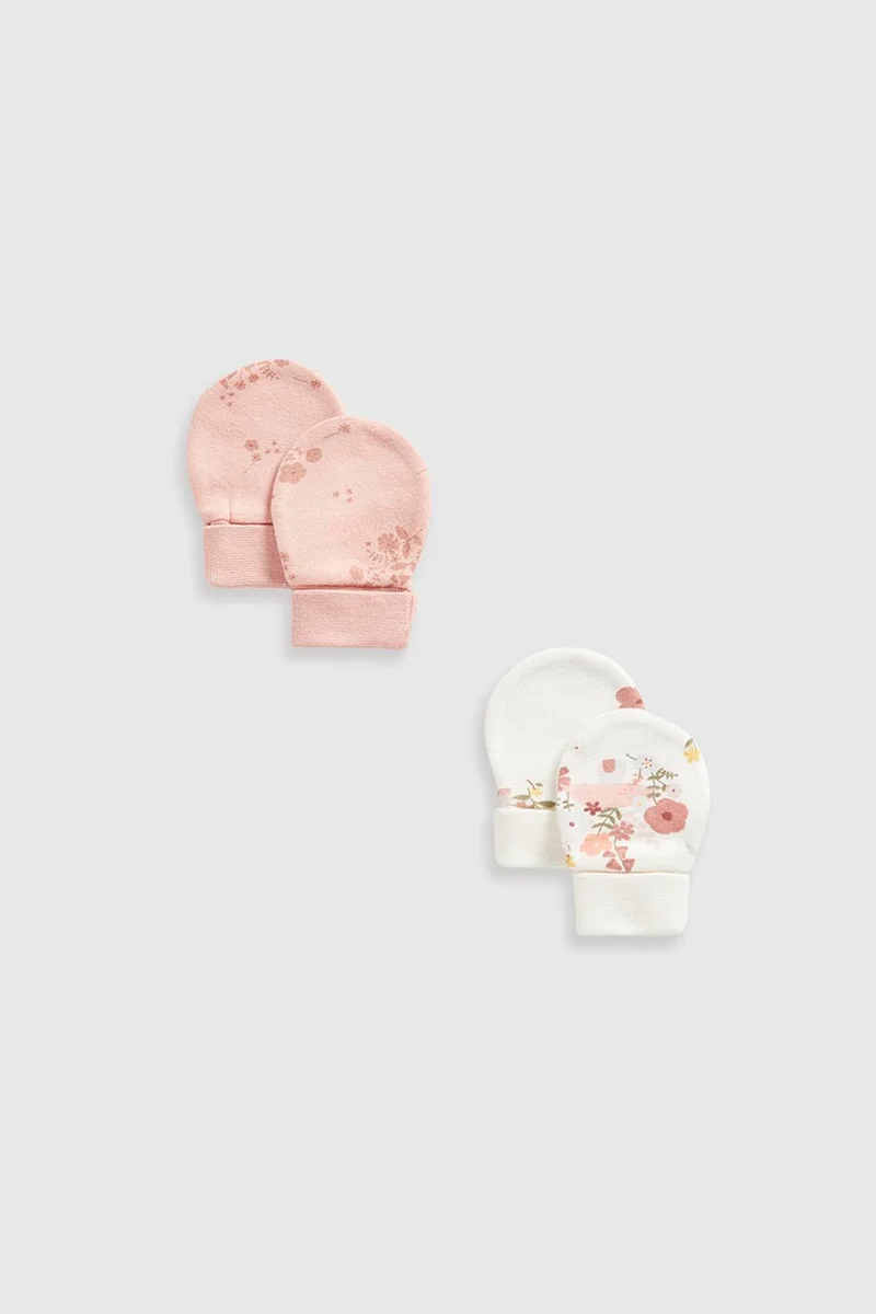 mothercare Floral Baby Mitts - 2 Pack