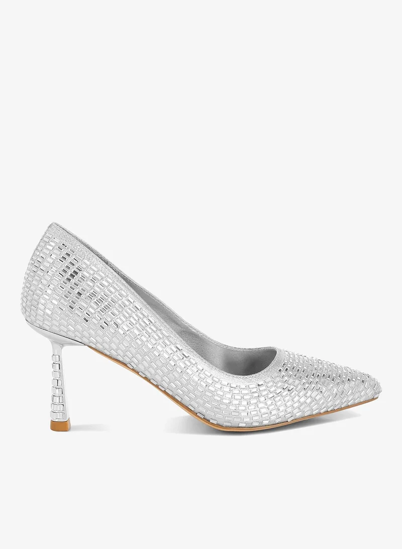 Rhinestones Embellished Pumps in Silver