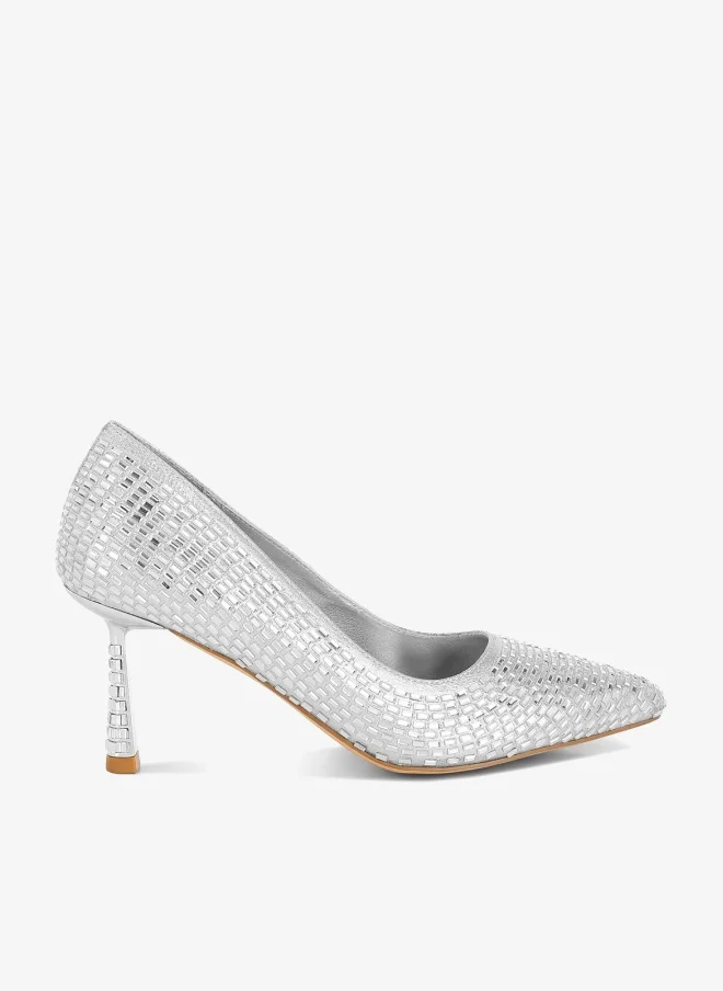 Rhinestones Embellished Pumps in Silver