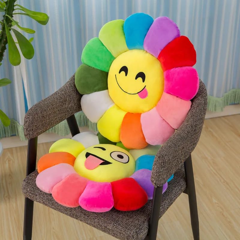AVS Soft Cute Smiley Sunflower Velvet Emoji Cushions with Fibre Filling Pillows for Bedroom Living Room, Cushion Use in Car, Kids & Girls Room Decoration(16X16 Inches, Multi) - 3 - Image 4