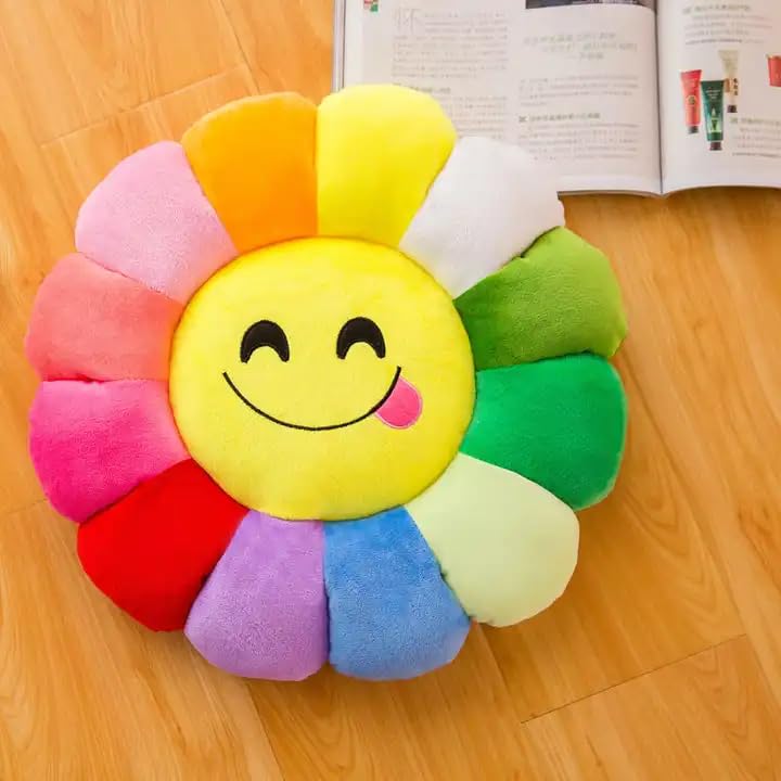 AVS Soft Cute Smiley Sunflower Velvet Emoji Cushions with Fibre Filling Pillows for Bedroom Living Room, Cushion Use in Car, Kids & Girls Room Decoration(16X16 Inches, Multi) - 3 - Image 2
