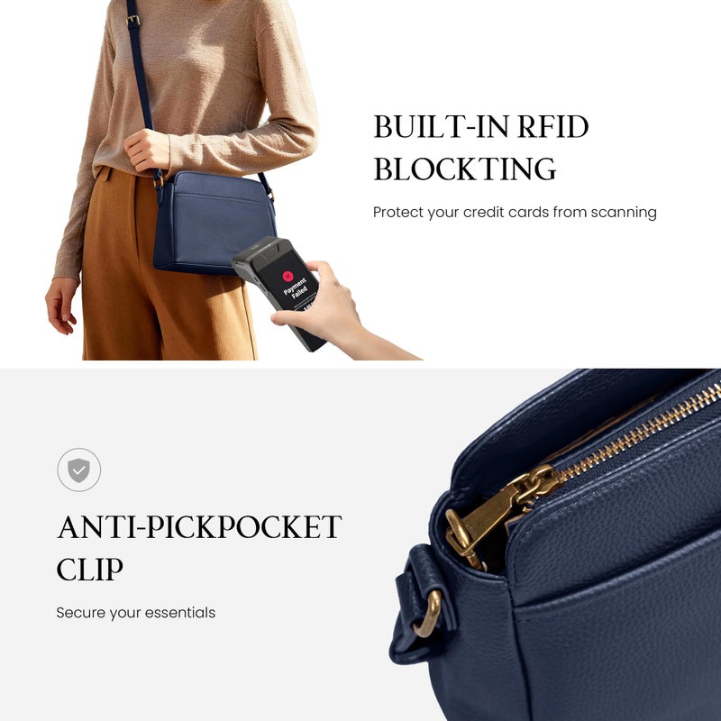 befen Genuine Leather Crossbody Bags for Women with RFID Card Slot, Travel Anti Theft Cross Body Small Purses Navy Blue 2026 Spring Summer Bag - Image 5