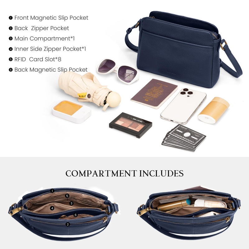 befen Genuine Leather Crossbody Bags for Women with RFID Card Slot, Travel Anti Theft Cross Body Small Purses Navy Blue 2026 Spring Summer Bag - Image 4