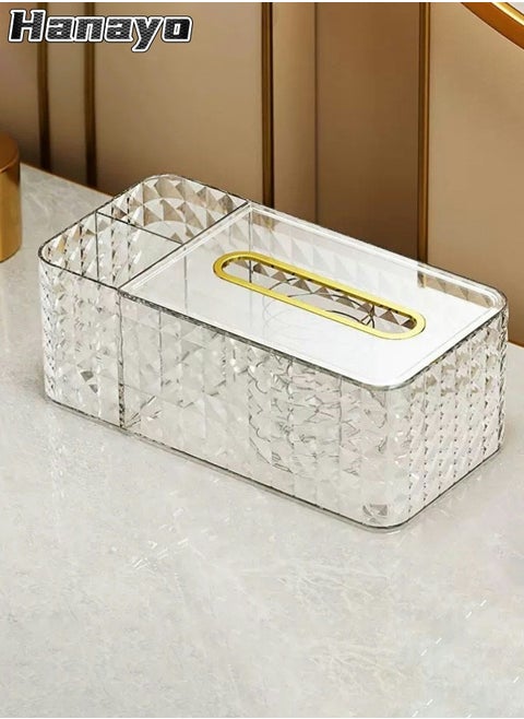 Tissue Box  Rectangular Tissue Holder Simple Transparent Desktop Tissue Box with Storage Plastic Tissue Case Suitable for Bedroom Office(Clear)