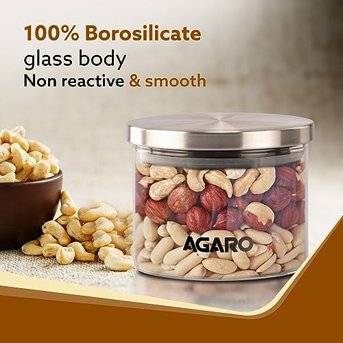 AGARO Elite Borosilicate Glass Jar 350 ml, Round Shaped, Steel Lid, Microwave, Oven & Freezer Safe, Storage Glass Container, Transparent, Kitchen Organiser, Multipurpose Jar, Pack of 2. - Image 4