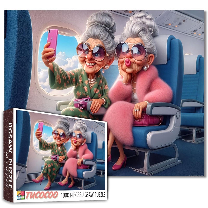 Tucocoo Old Friend 1000 Piece Puzzles for Adults Fashionable Old Lady Jigsaw Puzzle for Women Funny Travel 1000 Pieces Jigsaw Puzzles for Adults Gift for Grandma Fun Games - Image 1