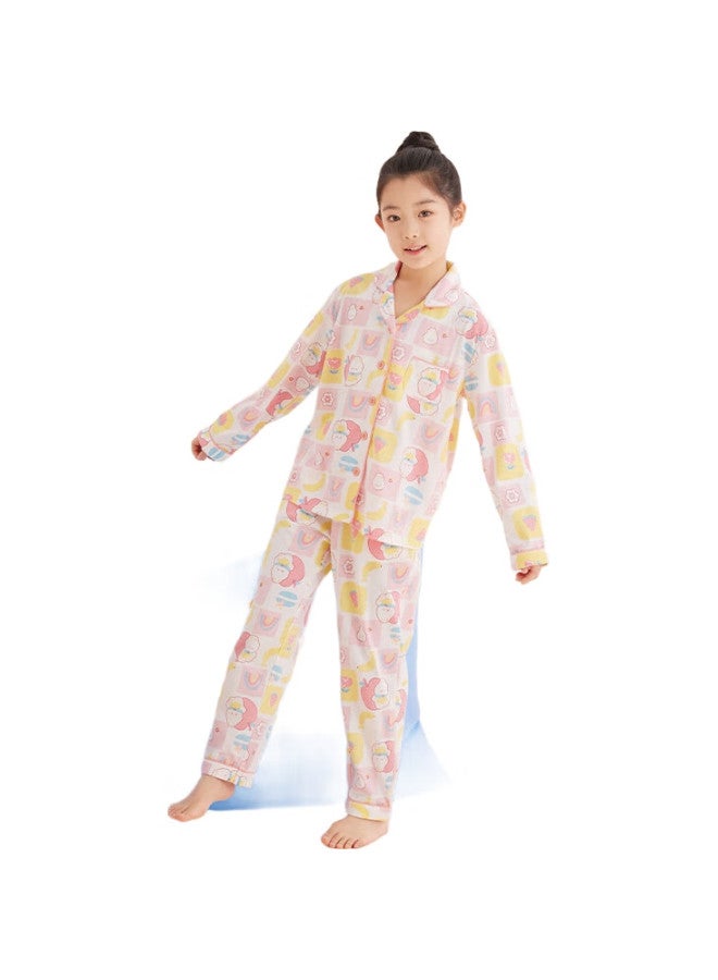 Red Bean Hongdou Children'S Pajamas, Spring And Autumn, Pure Cotton, Boys And Girls Home Wear Set, Long-Sleeve Long Pants, Two-Piece Set, M3516, Light Pink, 160 - Image 3