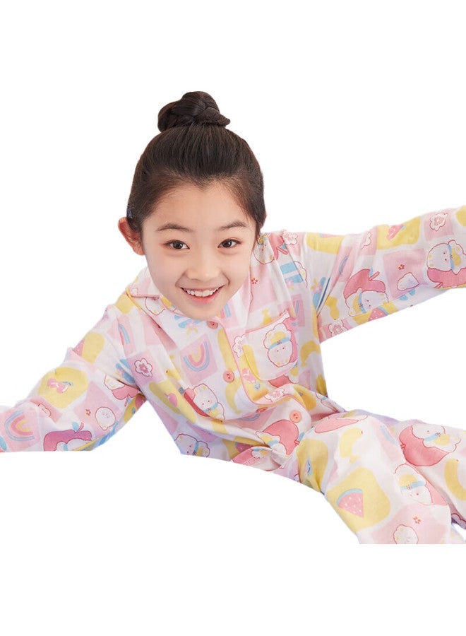 Red Bean Hongdou Children'S Pajamas, Spring And Autumn, Pure Cotton, Boys And Girls Home Wear Set, Long-Sleeve Long Pants, Two-Piece Set, M3516, Light Pink, 160 - Image 1