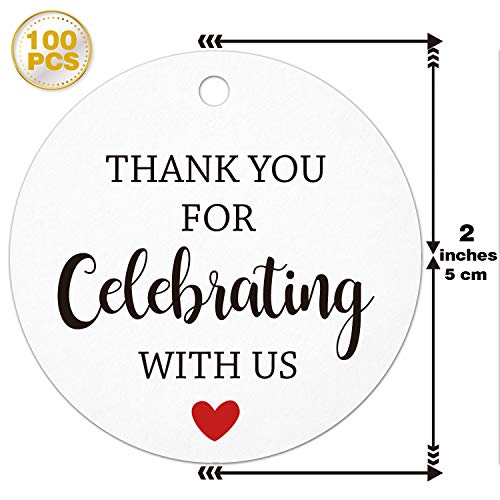 Mr.Mug Thank You for Celebrating with Us Tags, 100Pcs White Thank You Tags for Wedding Birthday Baby Shower Party Favors, Paper Gift Tags with 100 Feet Jute String - Image 2