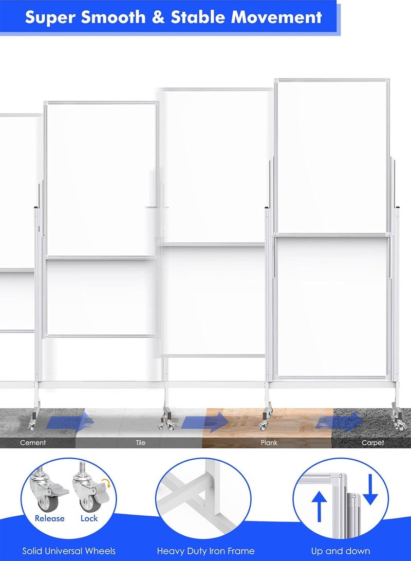 كيدلي مزدوج الجانب جوال لوحة بيضاء مع كورك كيدلي المجلس, قابل للتعديل الارتفاع المتداول الجاف مسح المجلس على عجلات, الثقيلة المغناطيسية الوقوف لوحة بيضاء للمكتب, الفصول الدراسية, المعلم, المنزل, الأطفال - Image 3