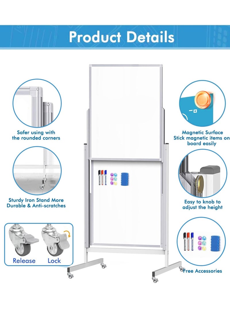 كيدلي مزدوج الجانب جوال لوحة بيضاء مع كورك كيدلي المجلس, قابل للتعديل الارتفاع المتداول الجاف مسح المجلس على عجلات, الثقيلة المغناطيسية الوقوف لوحة بيضاء للمكتب, الفصول الدراسية, المعلم, المنزل, الأطفال - Image 5