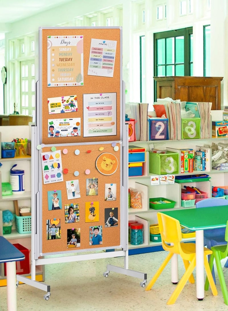 كيدلي مزدوج الجانب جوال لوحة بيضاء مع كورك كيدلي المجلس, قابل للتعديل الارتفاع المتداول الجاف مسح المجلس على عجلات, الثقيلة المغناطيسية الوقوف لوحة بيضاء للمكتب, الفصول الدراسية, المعلم, المنزل, الأطفال - Image 2