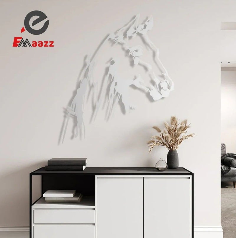 Modern White Horse Wall Art Decor | Premium 3D Acrylic Horse Wall Sculpture | Luxury Nordic Minimalist Wall Hanging for Living Room, Bedroom, Office & Hallway | Contemporary Home Decoration | Elegant Gift Idea
