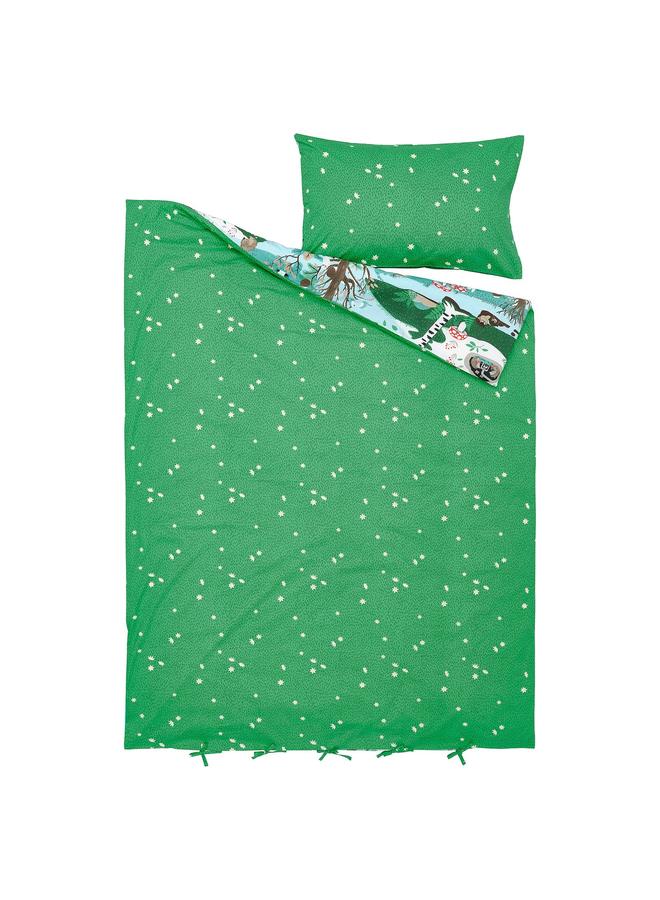 erorex Duvet cover and pillowcase, blue green/forest pattern, 150x200/50x80 cm - Image 3