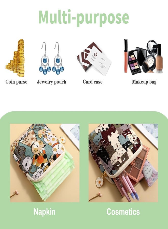 cobee 2PCS Sanitary Pad Storage Bag, Cute Sanitary Napkin Storage Purses Portable Period Bag with Daisy Zipper Panty Liner Tampon Menstrual Cup Nursing Pad Holder Pouch for Girls Women Travel(Cat - Image 5