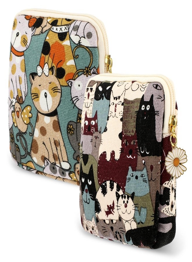 cobee 2PCS Sanitary Pad Storage Bag, Cute Sanitary Napkin Storage Purses Portable Period Bag with Daisy Zipper Panty Liner Tampon Menstrual Cup Nursing Pad Holder Pouch for Girls Women Travel(Cat - Image 1