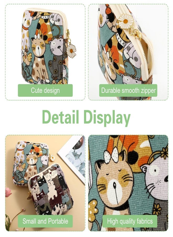 cobee 2PCS Sanitary Pad Storage Bag, Cute Sanitary Napkin Storage Purses Portable Period Bag with Daisy Zipper Panty Liner Tampon Menstrual Cup Nursing Pad Holder Pouch for Girls Women Travel(Cat - Image 2