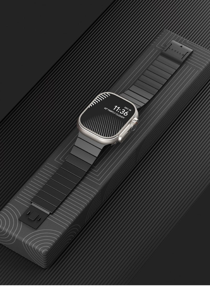 LEVELO Yonge Magnet Steel Band for Apple Watch 42 / 44 / 45 / 49mm / Formal and Chic Design / Cleanable / Premium Material / Stainless Steel - Black - Image 2