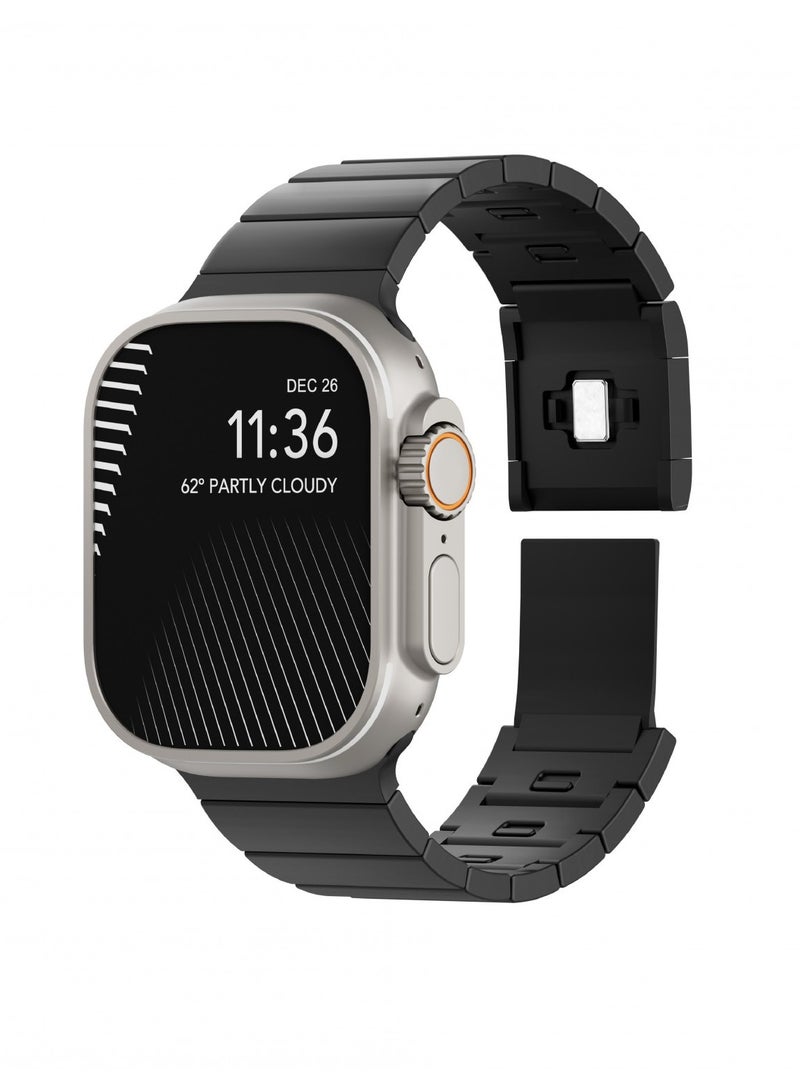 LEVELO Yonge Magnet Steel Band for Apple Watch 42 / 44 / 45 / 49mm / Formal and Chic Design / Cleanable / Premium Material / Stainless Steel - Black - Image 1