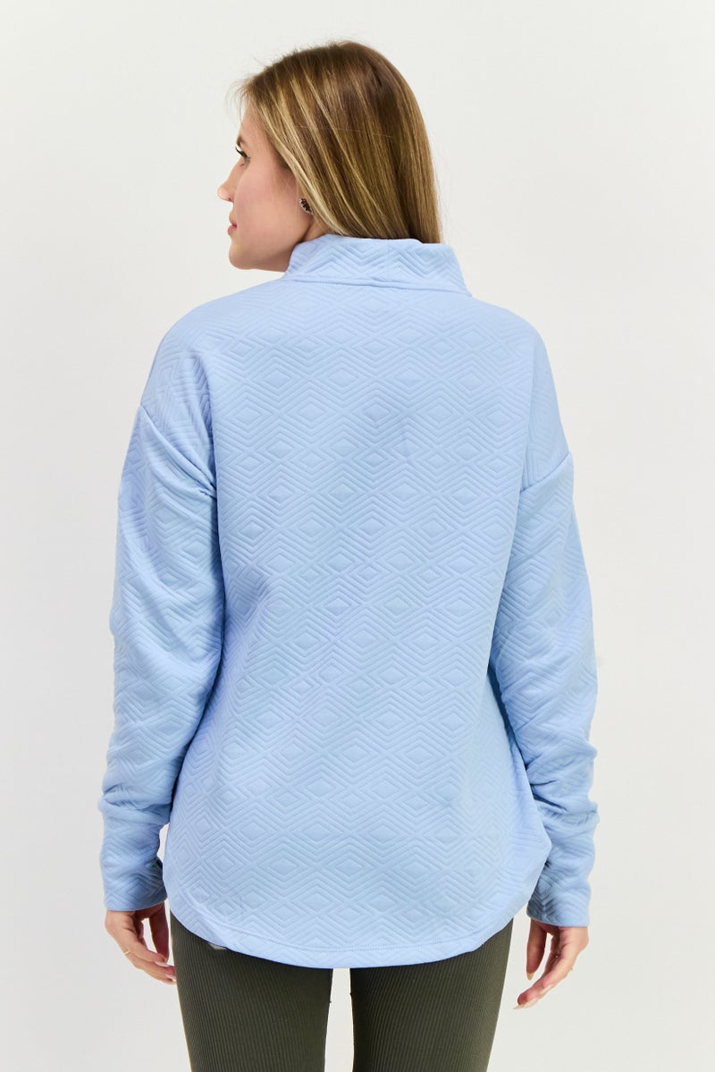 NINE WEST سويت شيرت رياضي نسائي بأكمام طويلة مناسب في الهواء الطلق، أزرق - Image 2