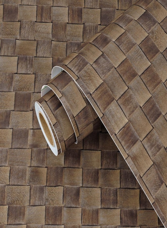 Wallercity ورق حائط من الفينيل غير المنسوج بنمط سلة من الخيزران بلون بني غامق من Wallercity، قابل للتقشير واللصق، مناسب لأسطح العمل والخزائن، مقاس 15.8 × 118 بوصة، لفة ورق حائط من الفينيل ذاتية اللصق من نسيج قصب للمطبخ والحمام - Image 1