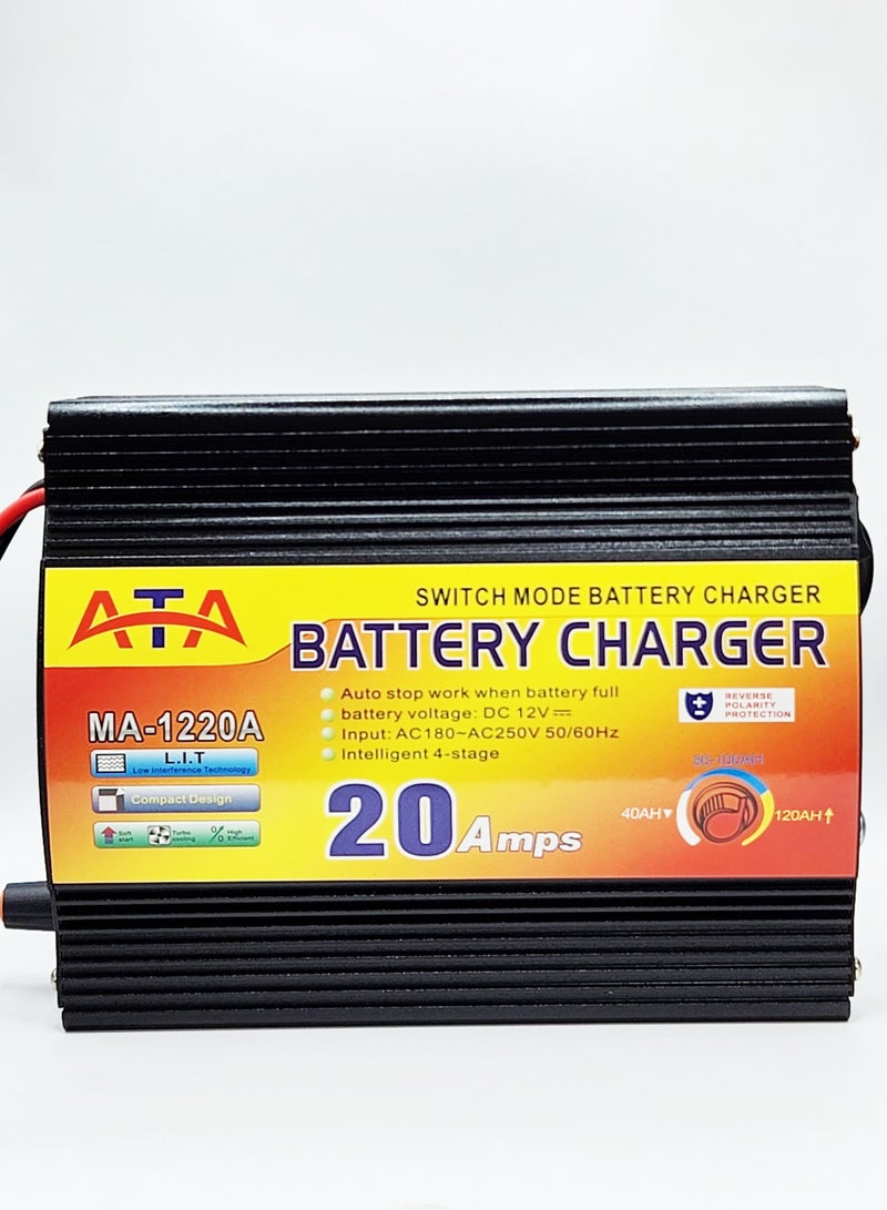 ATA Automatic Intelligent Battery Charger 12V 20A with Multiple Protections Aluminum Body - Image 1