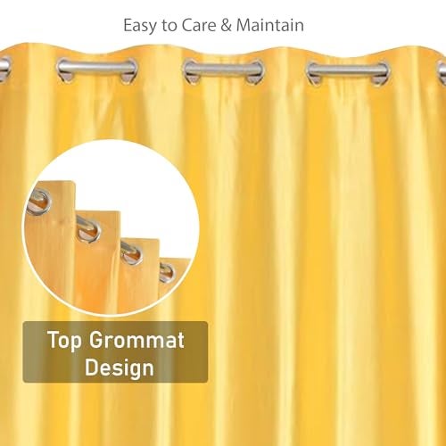 FRESH FROM LOOM Plain Curtains for Door 7 Feet Long | Medium Window Curtain | Yarn Weaved Parda | Modern Parde for Living Room Bedroom | Screens with Eyelet Ring | Hypoallergenic (Yellow, 2pc Set) - Image 5
