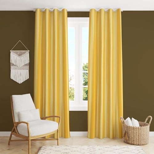 FRESH FROM LOOM Plain Curtains for Door 7 Feet Long | Medium Window Curtain | Yarn Weaved Parda | Modern Parde for Living Room Bedroom | Screens with Eyelet Ring | Hypoallergenic (Yellow, 2pc Set) - Image 1