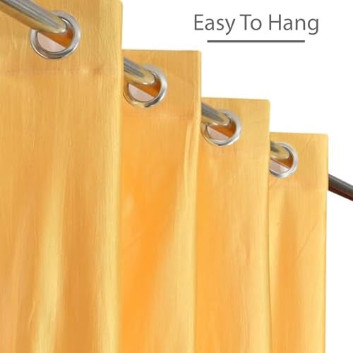 FRESH FROM LOOM Plain Curtains for Door 7 Feet Long | Medium Window Curtain | Yarn Weaved Parda | Modern Parde for Living Room Bedroom | Screens with Eyelet Ring | Hypoallergenic (Yellow, 2pc Set) - Image 4