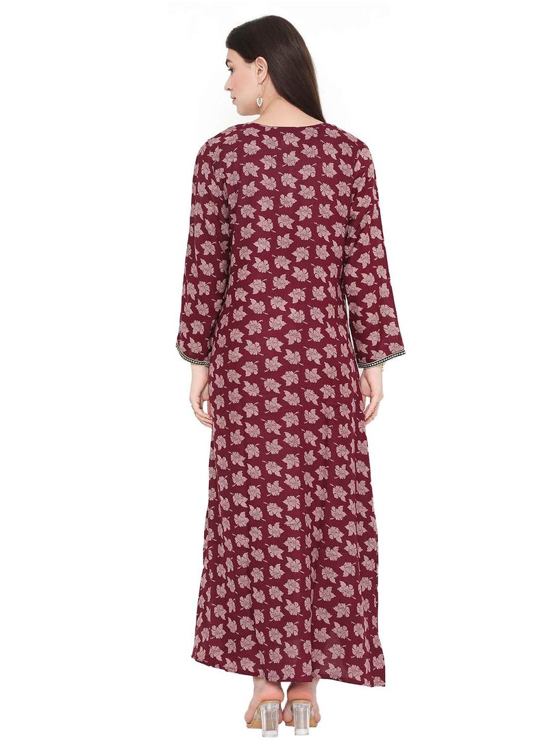 HANA & SARA - LONG MODEST PRINTED WITH EMBROIDERY ARABIC KAFTAN JALABIYA DRESSES - Image 1