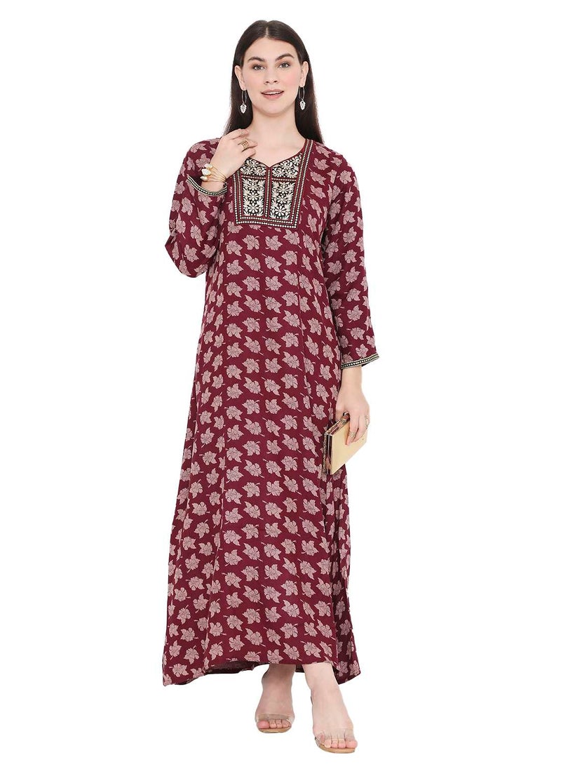 HANA & SARA - LONG MODEST PRINTED WITH EMBROIDERY ARABIC KAFTAN JALABIYA DRESSES - Image 1