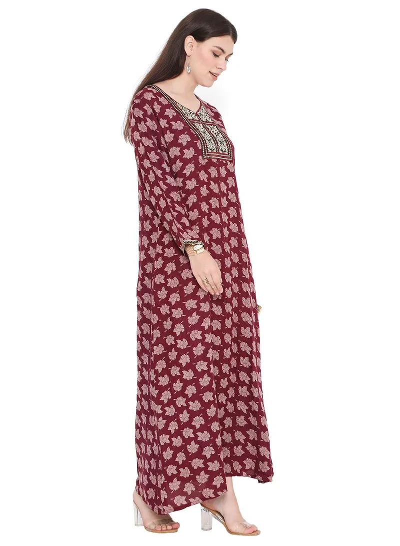 HANA & SARA LONG MODEST PRINTED WITH EMBROIDERY ARABIC KAFTAN JALABIYA DRESSES