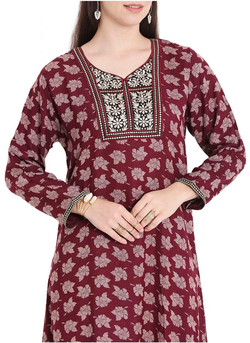 HANA & SARA - LONG MODEST PRINTED WITH EMBROIDERY ARABIC KAFTAN JALABIYA DRESSES - Image 1