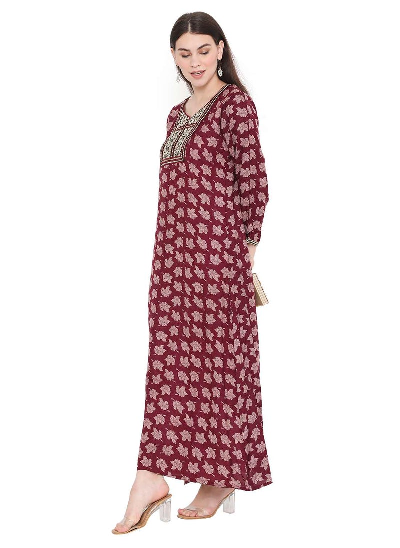 HANA & SARA - LONG MODEST PRINTED WITH EMBROIDERY ARABIC KAFTAN JALABIYA DRESSES - Image 1