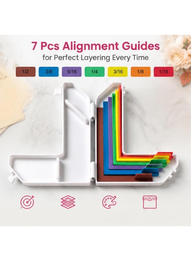 7 Pcs Paper Crafting Alignment Guides with Storage Case, Precision Layering u0026 Matting Spacers for Card Making and Scrapbooking, Color-Coded Tools with Size Tabs, 1/16 to 1/2 Inch Increments - Image 2
