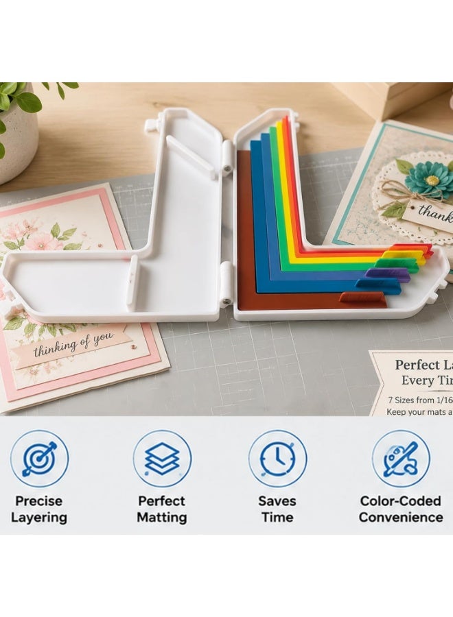7 Pcs Paper Crafting Alignment Guides with Storage Case, Precision Layering u0026 Matting Spacers for Card Making and Scrapbooking, Color-Coded Tools with Size Tabs, 1/16 to 1/2 Inch Increments - Image 4
