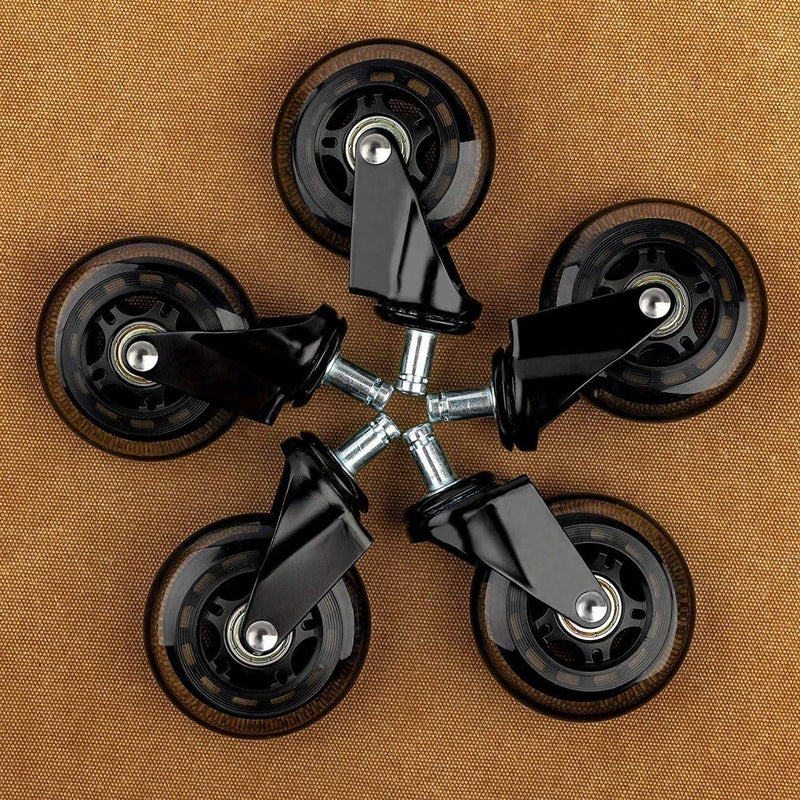 Aakarit New 3 Office Chair Caster Wheels 38 Pin Rollerblade Heavy Duty Soft PU Rubber Safe for Hardwood Carpet Floors 5 Set - Image 1