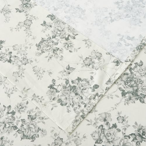 DAUAOTO 100% Cotton Bedding Printed Sheets Set for Queen Size Bed Up to 14" Deep Mattress, Toile Rose Floral Pattern Bedlinen Sets, Gray - Image 5