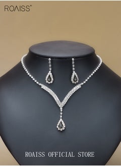 Generic 2-Piece Jewelry Set with Necklace and Earring Full Diamond V Neck Water Drop Pendant Necklace Stud Earrings Set  - Image 1