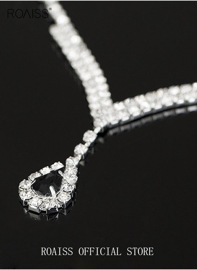 Generic 2-Piece Jewelry Set with Necklace and Earring Full Diamond V Neck Water Drop Pendant Necklace Stud Earrings Set  - Image 5