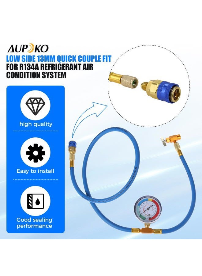 Aupoko A/C R-134A Refrigerant Recharging Hose Kit - with 1/2'' Acme Male 1/4" SAE Female Can Tap Valve, R134A Quick Couple, Low Pressure Gauge and 59'' Recharge Hose - 1 Year Warranty - Image 5