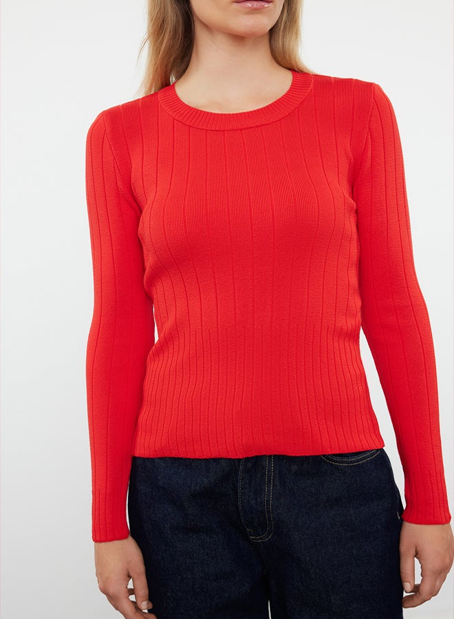 trendyol Red Basic Crew Neck Knitwear Sweater - Image 3