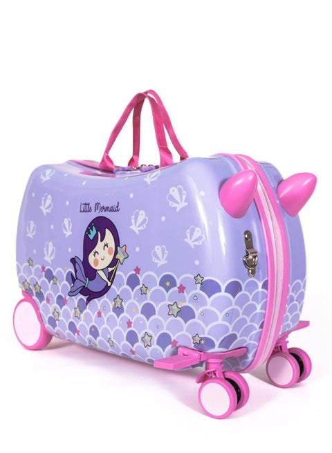 حقيبة سفر للأطفال قابلة للركوب بسعة 21 لتر، عجلات دوّارة 360°، تتحمل وزن ركوب حتى 50 كغ، حقيبة يد متينة للسفر، تصميم واسع ومريح للركوب، ممتعة وآمنة للأطفال من عمر 2 إلى 6 سنوات – تصميم الحورية الصغيرة (Little Mermaid)